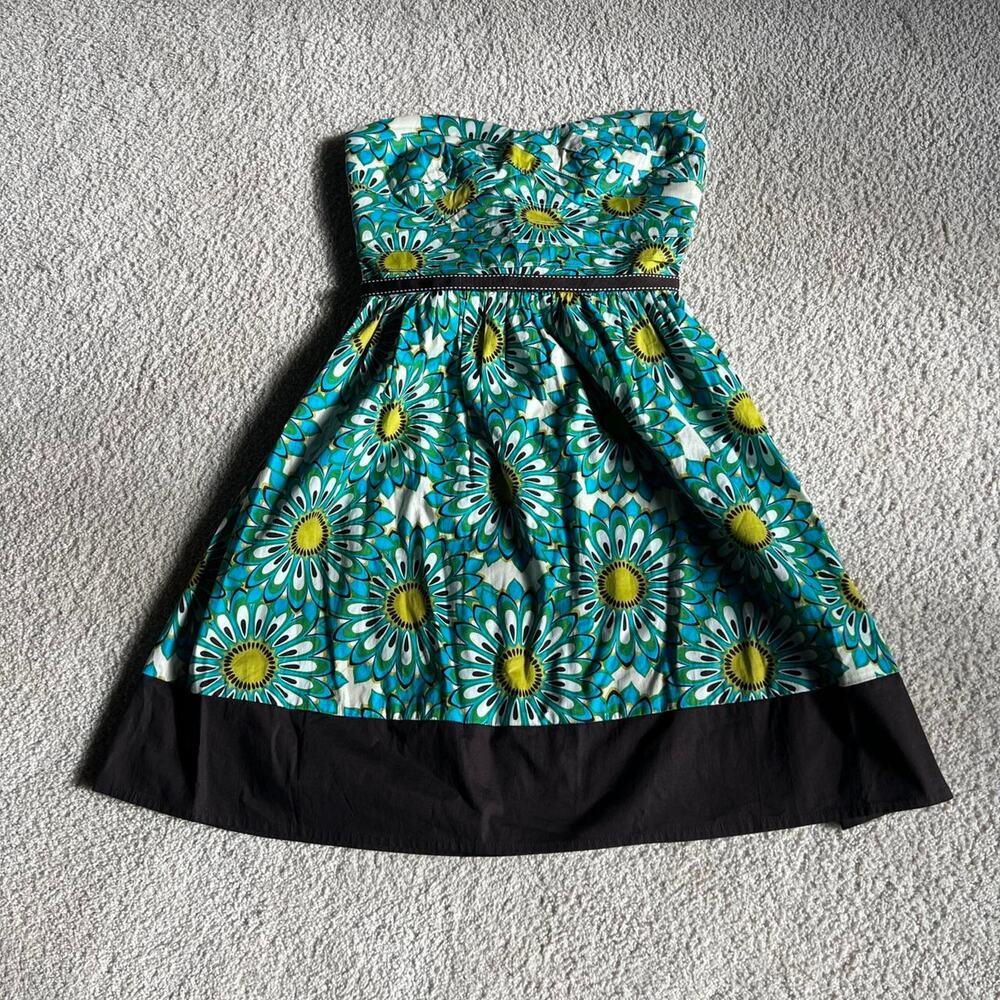 Trixxie blue green and brown Strapless Floral Dress!!